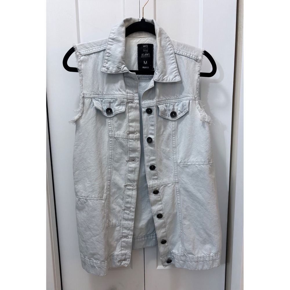 Marisa We Love Jeans Light Wash Denim Vest Longline Frayed Sleeveless Jacket M